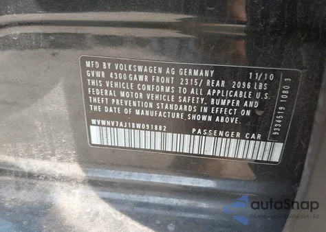 2011 Volkswagen Gti 4-Door Autobahn z USA, uszkodzony, nr VIN WVWHV7AJ1BW091882